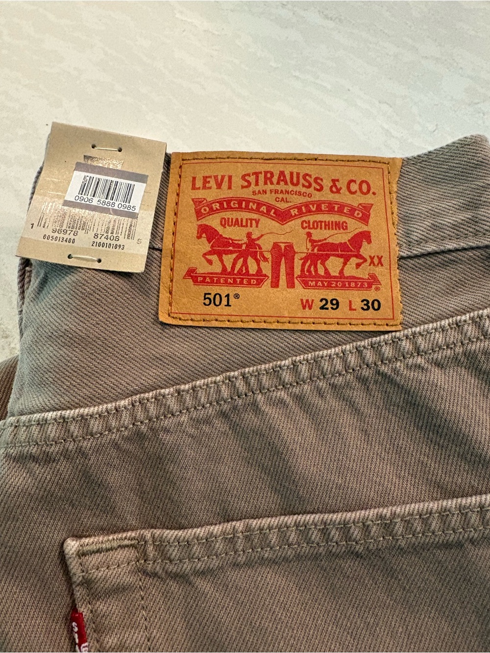Levi's 501 Straight Jeans in Taupe with Red Patch